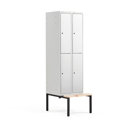 Kleiderspind CLASSIC mit Sitzbank, 2 Module/2 Türen, 2120 x 600 x 550 mm, grau