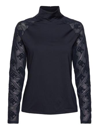 Slim Monogram Flock R-Nk Top Ls Langærmet T-shirt Navy Tommy Sport