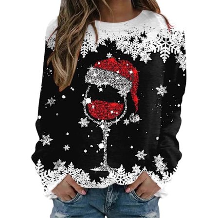 Juletrøje til Kvinder Grim Vinter Julekostume Juletrøje Elegant Basic Juletrøje Bluser Langærmet Rundhals Juletrøje