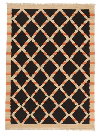 Kelim Ghashghai Teppich Handgewebt 175X244 Schwarz/Orange Persien