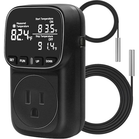 Uusin malli 2025 Lämpötilasäädelty pistorasia, 15A/1800W digitaalinen termostaattipistorasia, syklinen ajastus/lähtölaskenta, -40°F~210°F VA-näyttö He