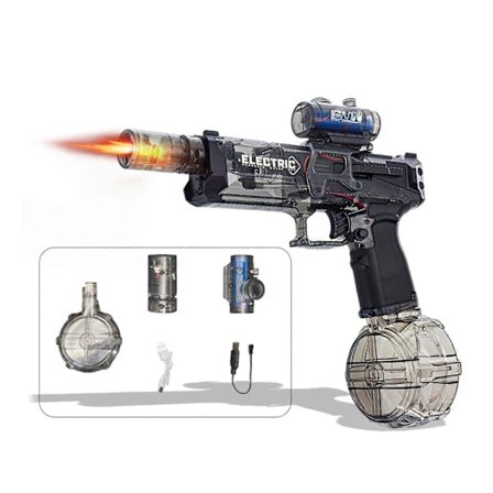Elektrisk vandpistol med stor kapacitet og realistisk mundingsflamme, perfekt til udendørs vandaktiviteter og leg ved poolen