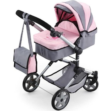 Barnvagn till BAYER Grand docka - Neo Pro - Justerbar - Grå/Rosa - 51-89 cm