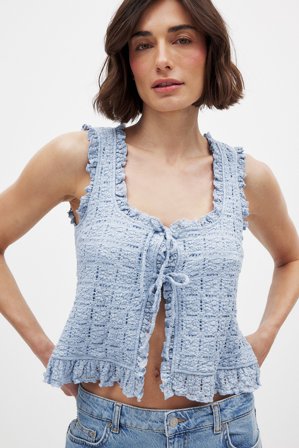 NA-KD Strukturerad volangtopp - Ärmlösa toppar - Blå - L