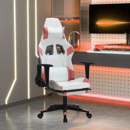 Vidaxl Gamingstol Med Massage Och Fotstöd Vit Och Rosa Konstläde Rosa