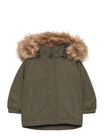 Parka W. Fake Fur Parka Jakke Green Color Kids