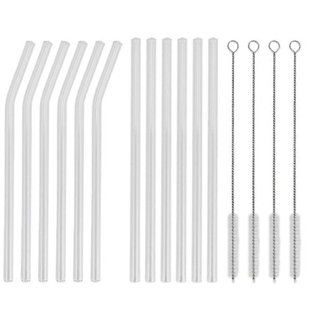 12 st Återanvändbara Genomskinliga Sugrör av Glas, Splittersäkra Dricksglas Sugrör, 6 Raka och 6 Böjda med