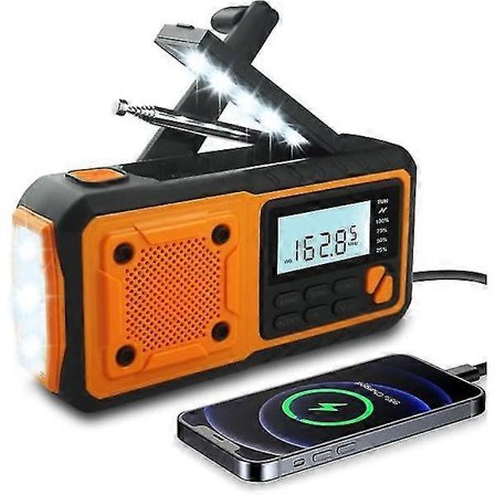 Nyaste Nödradiomodellen - 4000mAh Powerbank Soldriven Vevradio - AM/FM/WB/NOAA och Bärbar Väderradio med Larm [db]