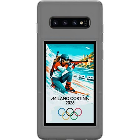 Kompatibelt Mobildeksel til Samsung Galaxy S10 Retroplakat Cortina Milano 2026 med fjell, vintersportsutøvere, italienske trikolor, Milano-katedralen