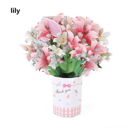 3D pop-up bukett för evigt papper blommor födelsedag gratulationskort LILY