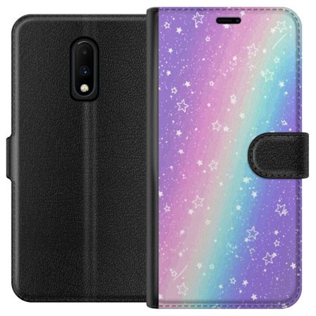 Kompatibelt Lommeboketui til OnePlus 7 Rainbow-farget pastellbakgrunn med hvite stjerner og gnistrende prikker i myk overgang