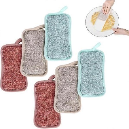 Miljøvenlige vaskesvampe, 6 stk. genanvendelige skuresvampe køkkensvamp dobbelt fjerner snavs opvask til skåle, tallerkener, gryder (6 stk.)