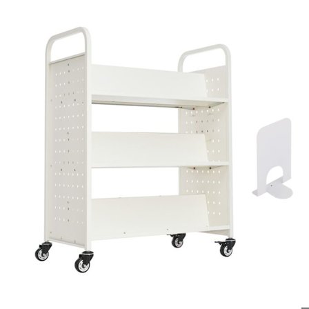 Kirjakärry - DUOKU - HXTC-3WD - Kapasiteetti 150 kg - Kaksipuolinen Hylly - Valkoinen Teräs