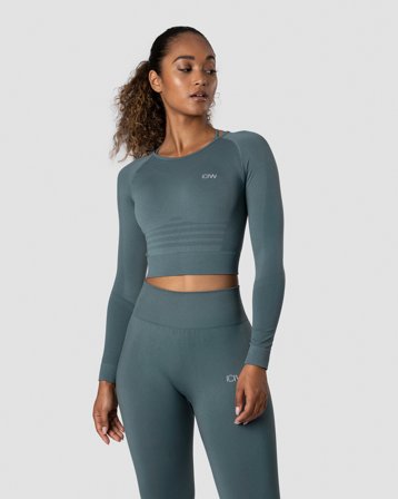 ICANIWILL - Define Seamless LS Crop Top Jungle Green Wmn - Langermet - Dame - ICIW