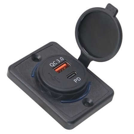 12V-24V USB C & USB Dual Port PD & för QC 3.0 billaddareuttag Power Laddningsadapter för bil, båt, marin