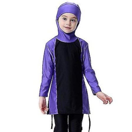 Børn Piger Muslimsk Islamisk Badetøj Badedragt Beskedent Burkini Hel Dækning Høj Kvalitet (14-15 År Lilla)