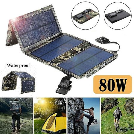 80w USB Solpanel Vikbar Power Bank Utomhuscamping Fotvandring Telefonladdare