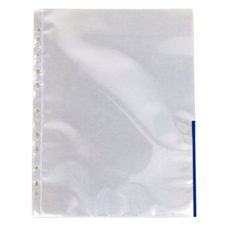 ESSELTE Plastficka signal, A4, stansad, 105 mikrometer, polypropylen, jämn, 11 hål, genomskinlig med blå kant 100/fp - Lyreco - Kontorsmaterial - 