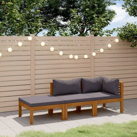 vidaXL Loungegrupp med dynor 3 delar massivt akaciaträ