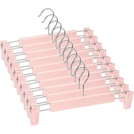 Pakke med 10 kleshengere med sterke sklisikre justerbare klyper, plassbesparende buksehengere rosa