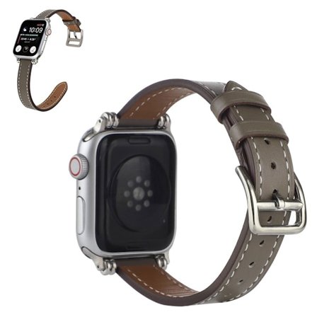Apple Watch 42mm - 44mm helmikoristeinen aito nahkaranneke - Harmaa
