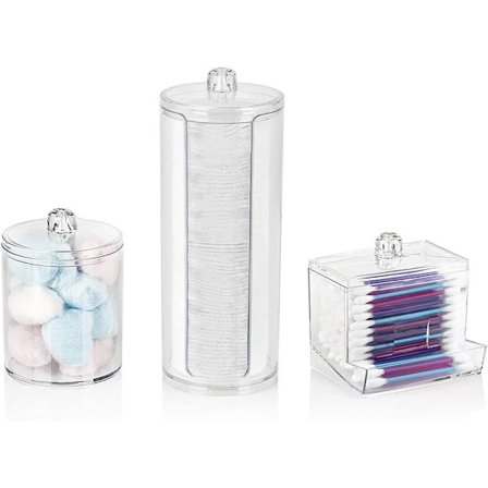 Makeup Organizer Set, Bomullspadsbehållare & Bomullstopsbehållare och Multifunktionell Cylinder Förvaringslåda med Lock