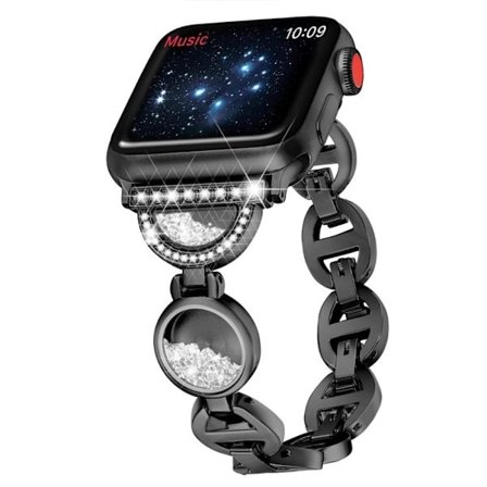 Apple Watch Series 8 (45 mm) / Watch Ultra urrem i rustfrit stål med rhinestones - Sort