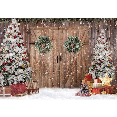 7x5FT Stoff Bakgrunn Vinter Jul Rustikk Låve Dør Fotografi