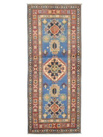 Tapis Kazak Fine 80X193 De Couloir Marron/Bleu Foncé (Laine, Afghanistan)