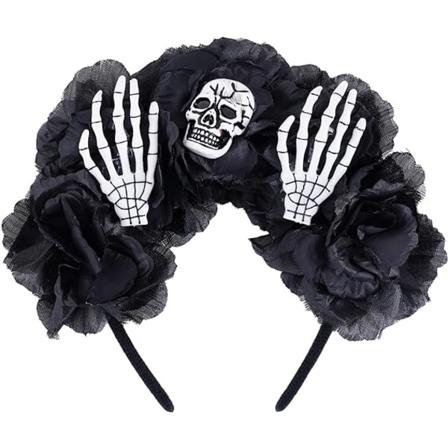 Halloween Hodebånd Svart Blomster Hårtilbehør Hodeskalle Hårbånd Dag De Muertos Hodeplagg Hodeplagg for Kvinner Jentedekor