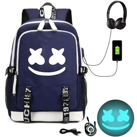 Marshmello Rygsæk med USB-opladning Stor Kapacitet Student Skoletaske Color-4