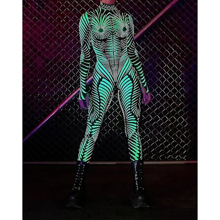 UV-ljusreaktiv body, grön neon body, UV-glow body, halloweenkostym, halloween body för kvinnor, halloweenkläder kvinnor(2XL)