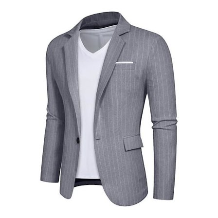 Herre Blazer Slim Fit Jakke, Enkeltspent Blazer med Én Knapp