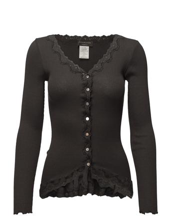 Silk Cardigan W/ Lace Strikkegenser Cardigan Svart Rosemunde