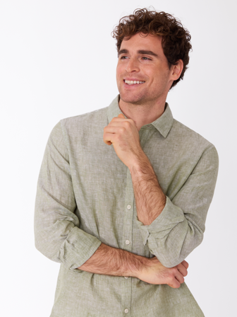 MATCH - Rimini linskjorte - Mario Conti - Str. L - Herre - Skjorter - Grønn - 100% lin