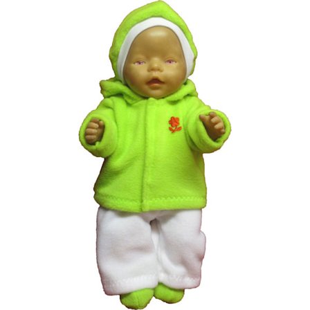 Neongul och vit fleecedress till Baby Born, dockkläder.