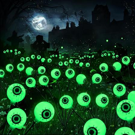 Solcelled Halloween-lys, 2 pakker i alt 12 LED grønne Halloween øjenlys, 2 tilstande, svingende ildflugt Halloween stilys, græsplænedekoration 12 LEDs