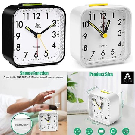 Stor display analog tyst väckarklocka nattlampa sängbord snooze lätt att ställa in(SVART)