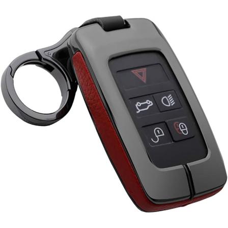 Auton avaimen kotelo Musta Punainen Nahka Sinkkiseos Avaimenperän Kotelopidike Suoja Yhteensopiva Land Roverin kanssa