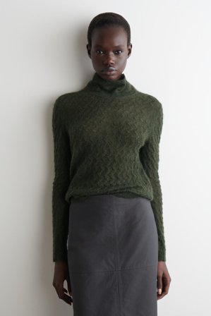 COS Femme Pull En Maille De Mohair Pointelle Jumper in Vert