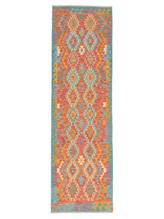 Tissé À La Main Kilim Afghan Old Style Tapis 86X290 De Laine Marron/Vert Petit