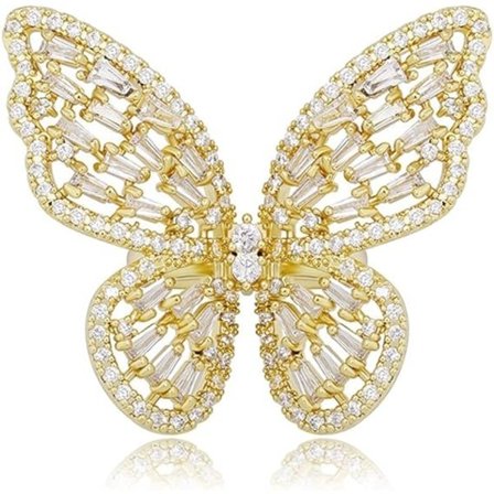 IC Fjärilsring för kvinnor Guld Justerbar Cubic Zirconia Ring Smycken Glittrande Sterling Silver Öppen Statement Ring