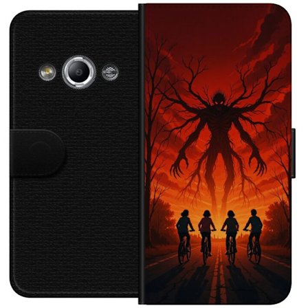 Kompatibelt Lommeboketui til Samsung Galaxy Xcover 3 Mørk Stranger Things-inspirert skrekkillustrasjon med rød himmel, monsterfigur og syklende barn