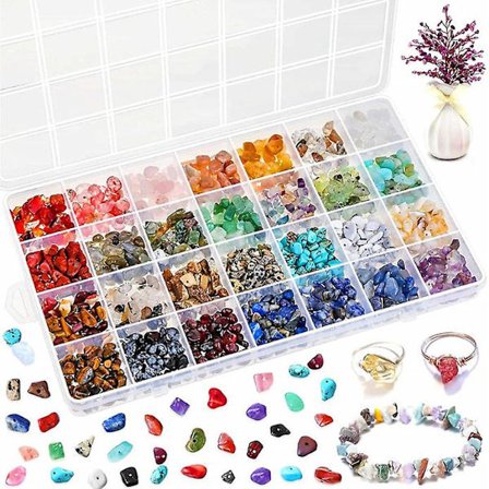 28 Ring Making Kits Naturlige Gem Perler Uregelmessige Chips Stein Perler Kit