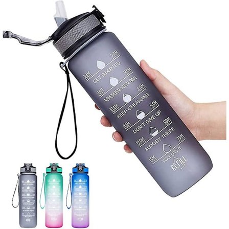 1l vandflaske med sugerør & tidsmarkeringer,acsergery sportsvandflaske