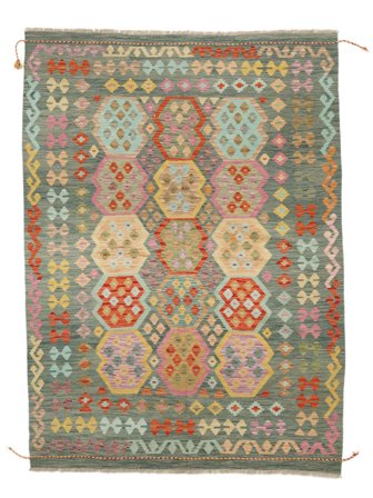 Kilim Afghan Old Style Rug 178X245 Brown/Green Wool, Afghanistan