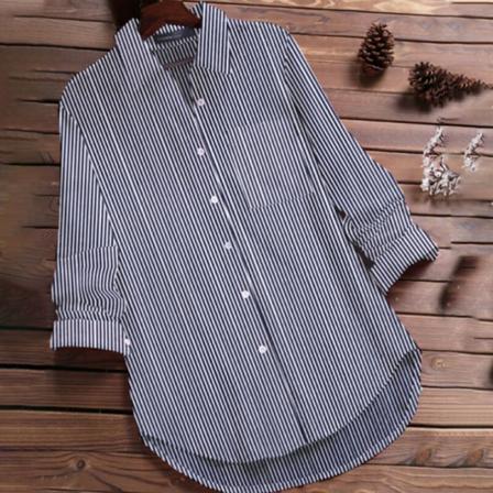 Damrandiga Långärmade Knappar Tunika Skjorta Lapel Neck Toppar