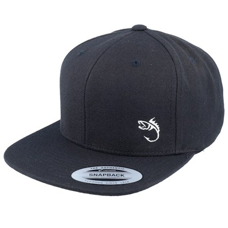 Skillfish - White Fish Hook Logo Black Snapback Snapback Black Cap - @ Hatstore