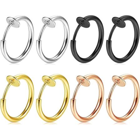 8 st falska näsring läpp örhänge creol rostfritt stål klämma icke P