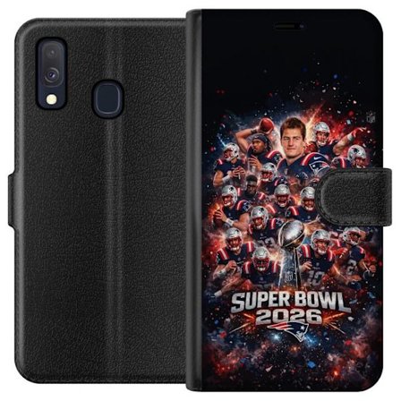 Kompatibelt Lommeboketui til Samsung Galaxy A40 Super Bowl 2026 plakat med New England Patriots og NFL-trofe i eksplosiv sportsdesign